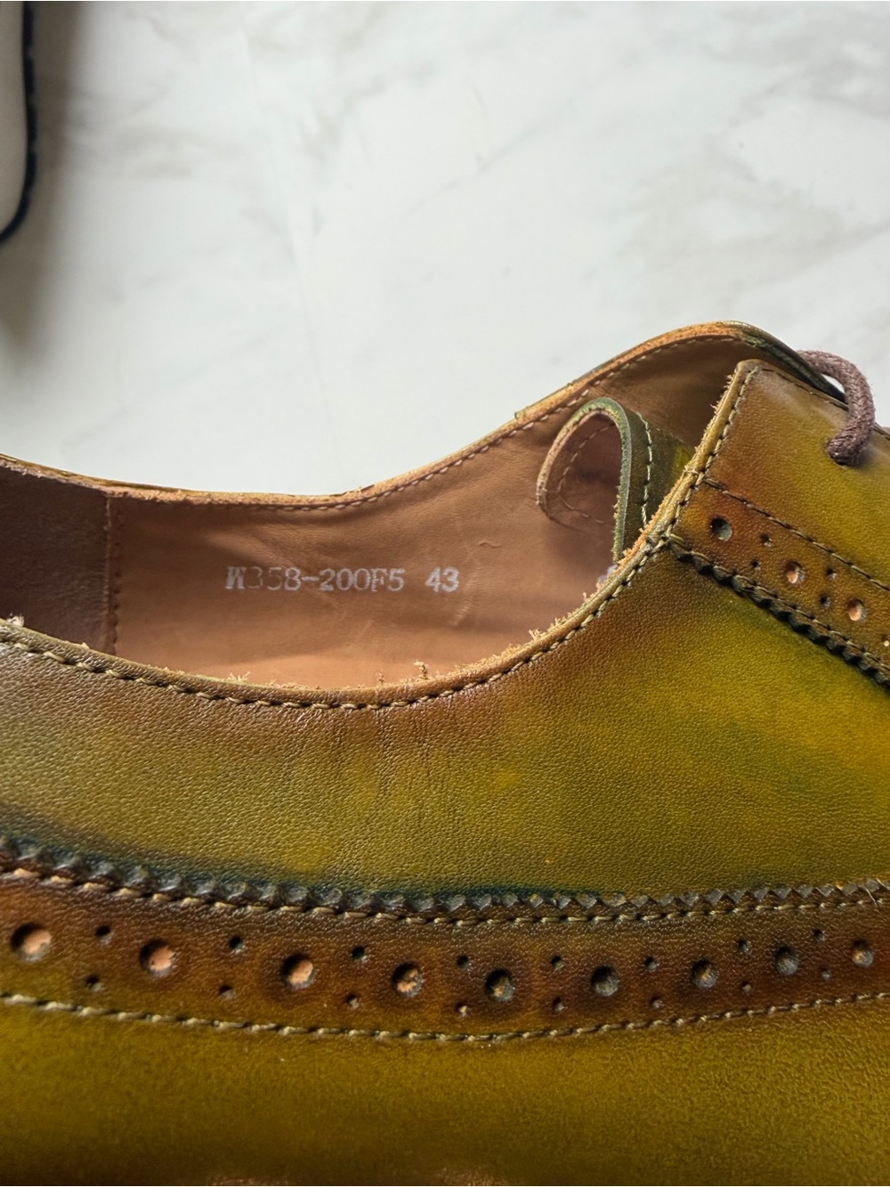 Green and Brown Leather Oxford Shoes with Brogue Detailing - Picture 3 of 4